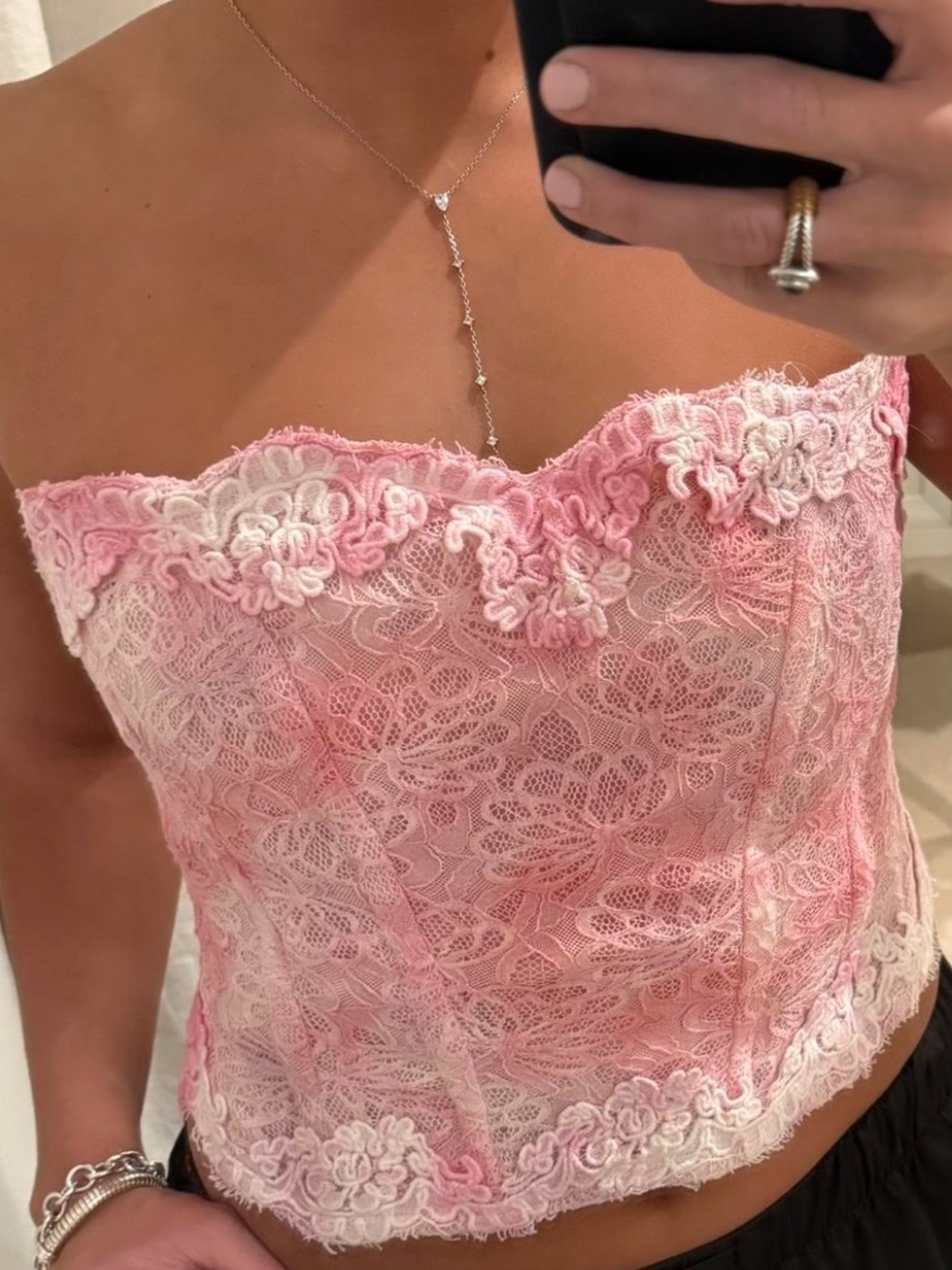 LoveShackFancy Pink Ombre Lace Strapless Bustier